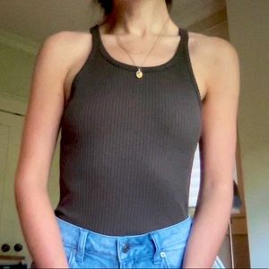Aritzia Wilfred Dark Olive Ribbed Tank Top
